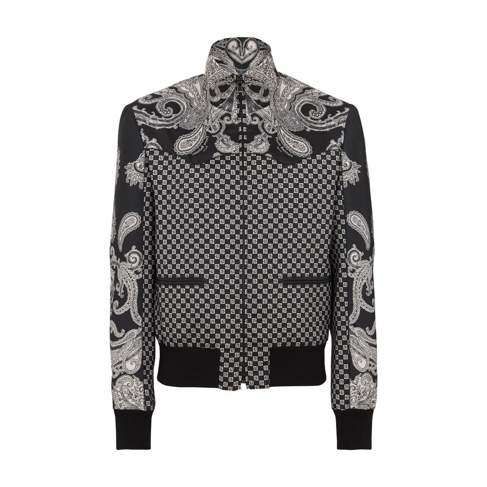 Balmain Mini Monogram And Paisley Aviator Jacket