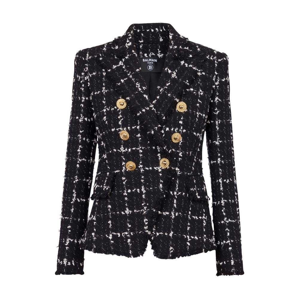 Balmain 6-Button Checked Tweed Jacket