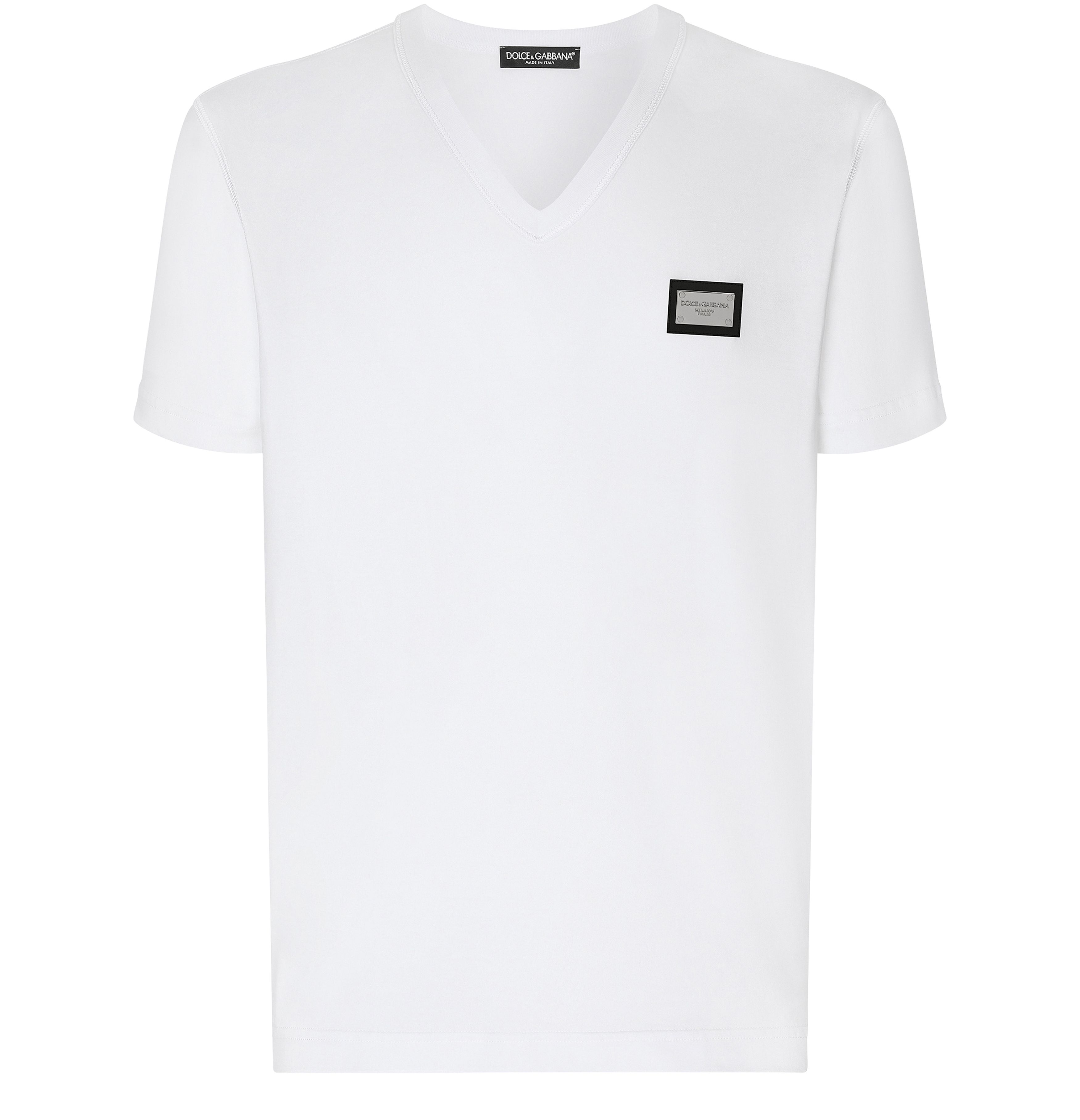 Dolce & Gabbana Cotton V-neck T-shirt with branded tag