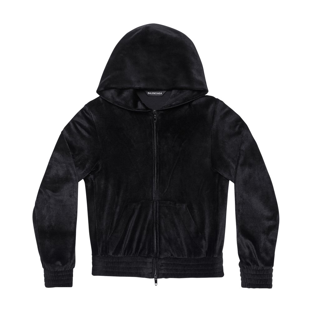 Balenciaga BB Paris Strass Zip-Up Hoodie Fitted in fluid velvet jersey