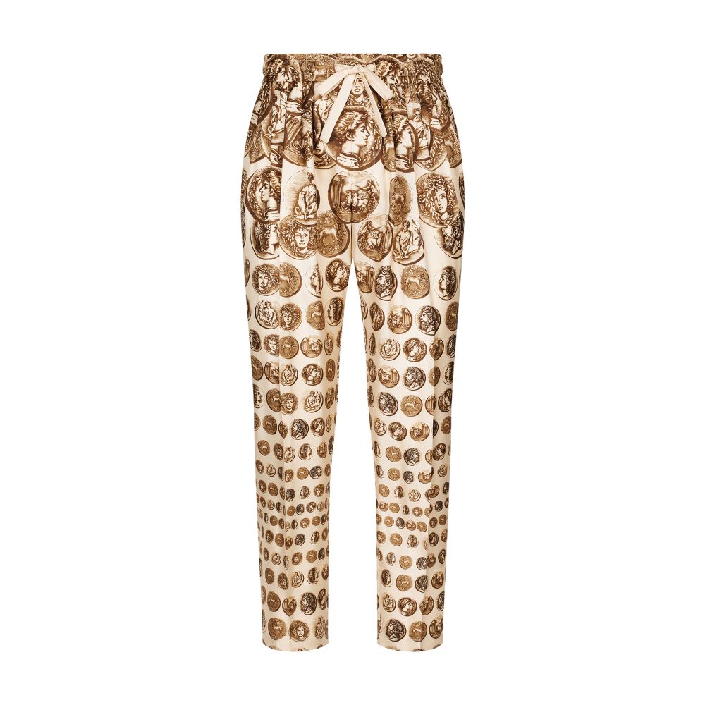 Dolce & Gabbana Jogging Pants in Silk Twill with Coin Print