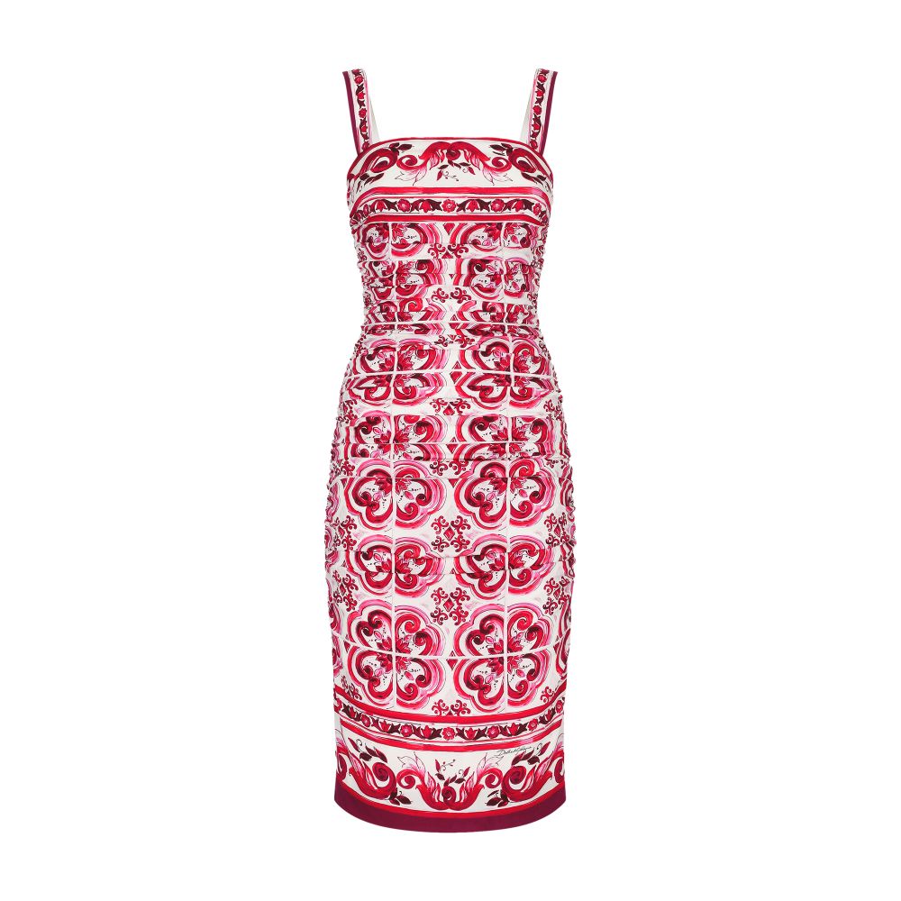 Dolce & Gabbana Midi Dress in Majolica Print Charmuse