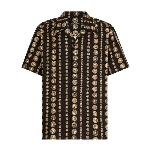 Dolce & Gabbana Hawaiian Stretch Shirt with Coin Print