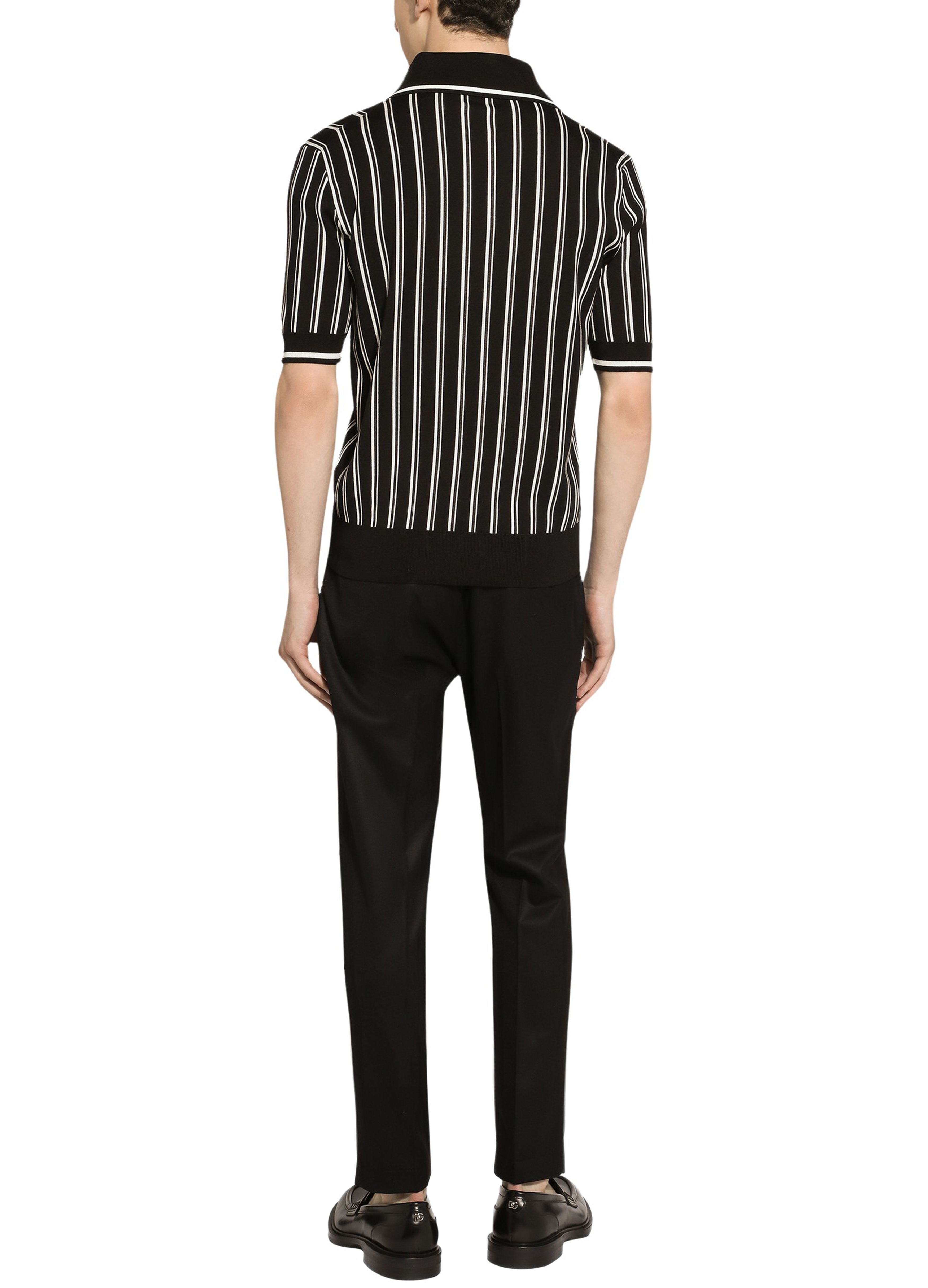 Dolce & Gabbana DG logo striped silk polo-shirt