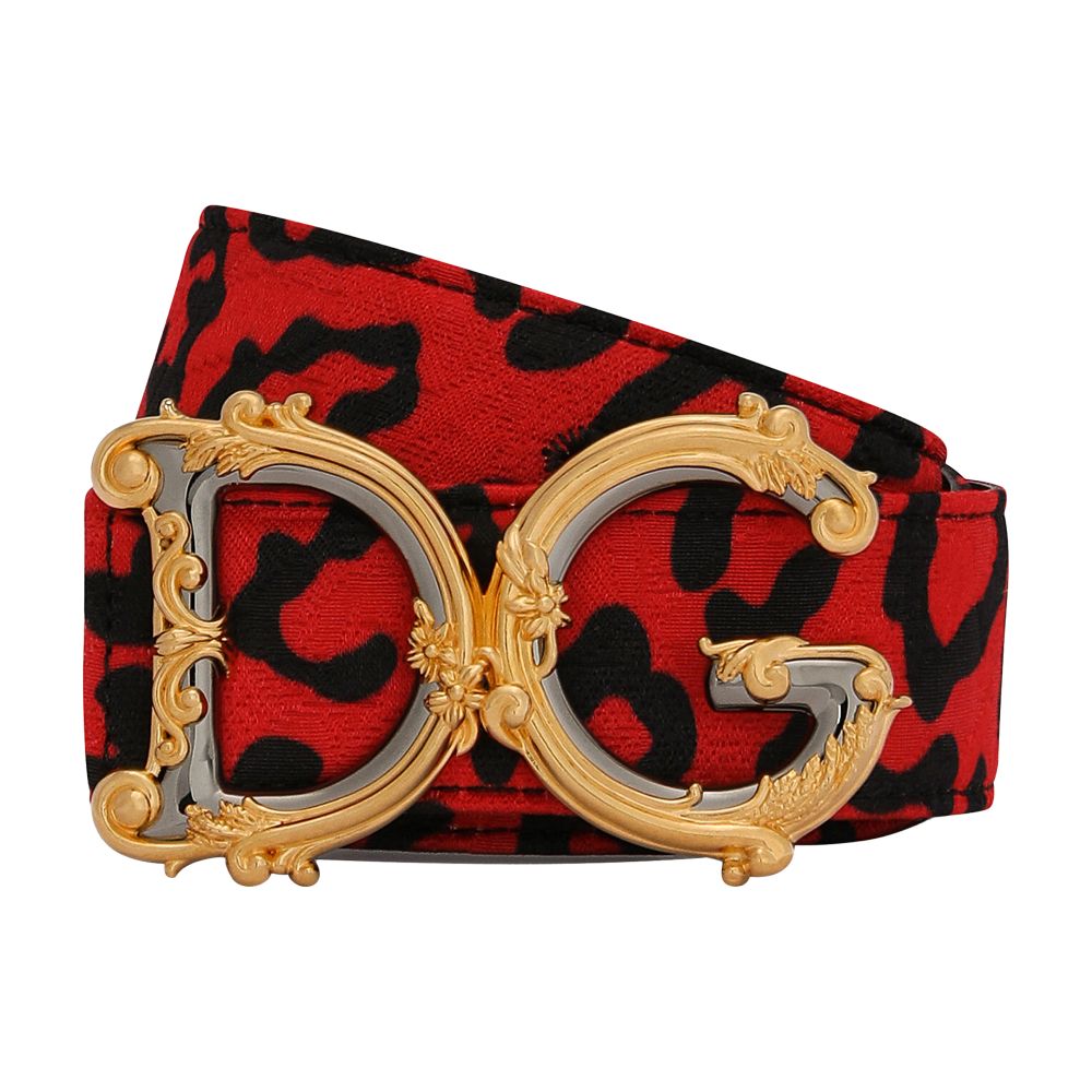 Dolce & Gabbana Leopard-print brocade belt with baroque DG logo