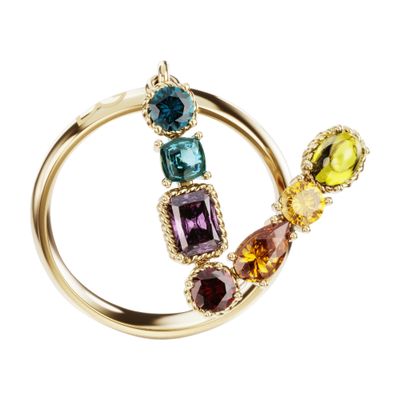 Dolce & Gabbana Rainbow alphabet V ring in yellow gold with multicolor fine gems