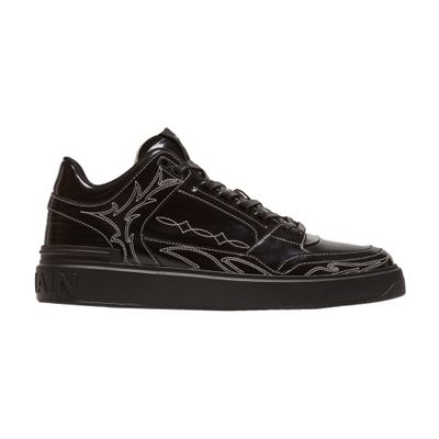 Balmain B-Court Mid Top Glossed Leather Western Sneakers