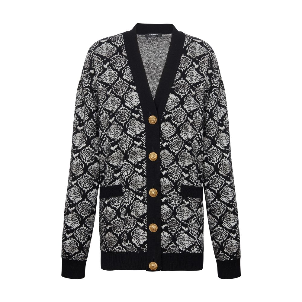 Balmain Snakeskin Jacquard Knit Cardigan