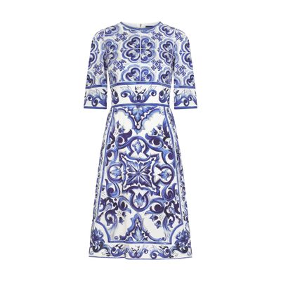 Dolce & Gabbana Majolica-print charmeuse midi dress