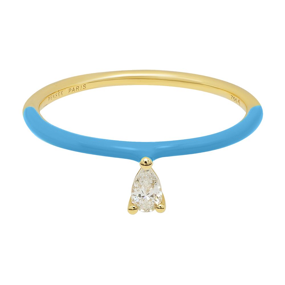 Persée Blue Enamel pear diamond ring