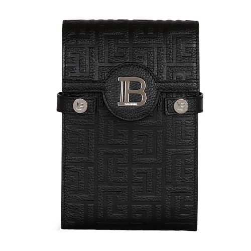 Balmain B-Buzz smartphone clutch bag in monogram canvas and leather