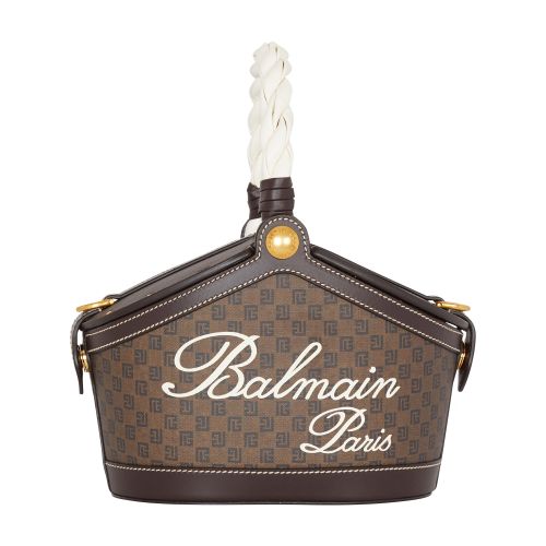 Balmain Monogram canvas and leather bucket bag