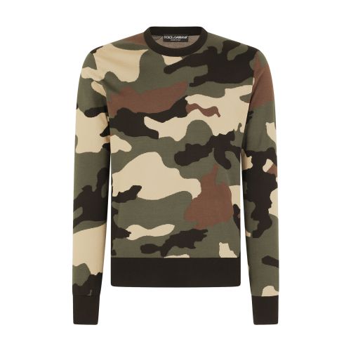 Dolce & Gabbana Silk round-neck sweater with camouflage intarsia