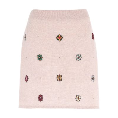 Barrie Short skirt in cashmere and cotton with floral motif