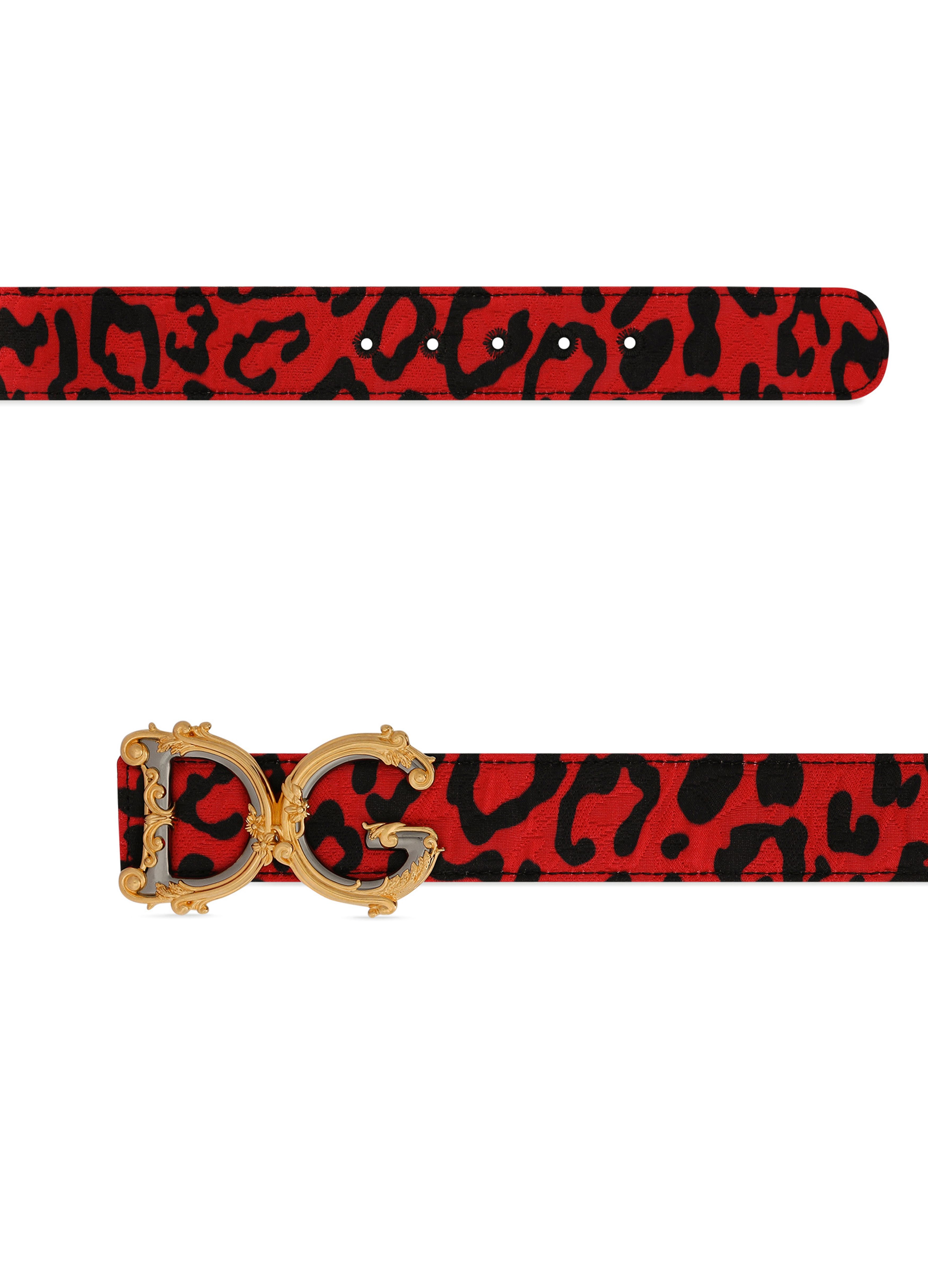 Dolce & Gabbana Leopard-print brocade belt with baroque DG logo