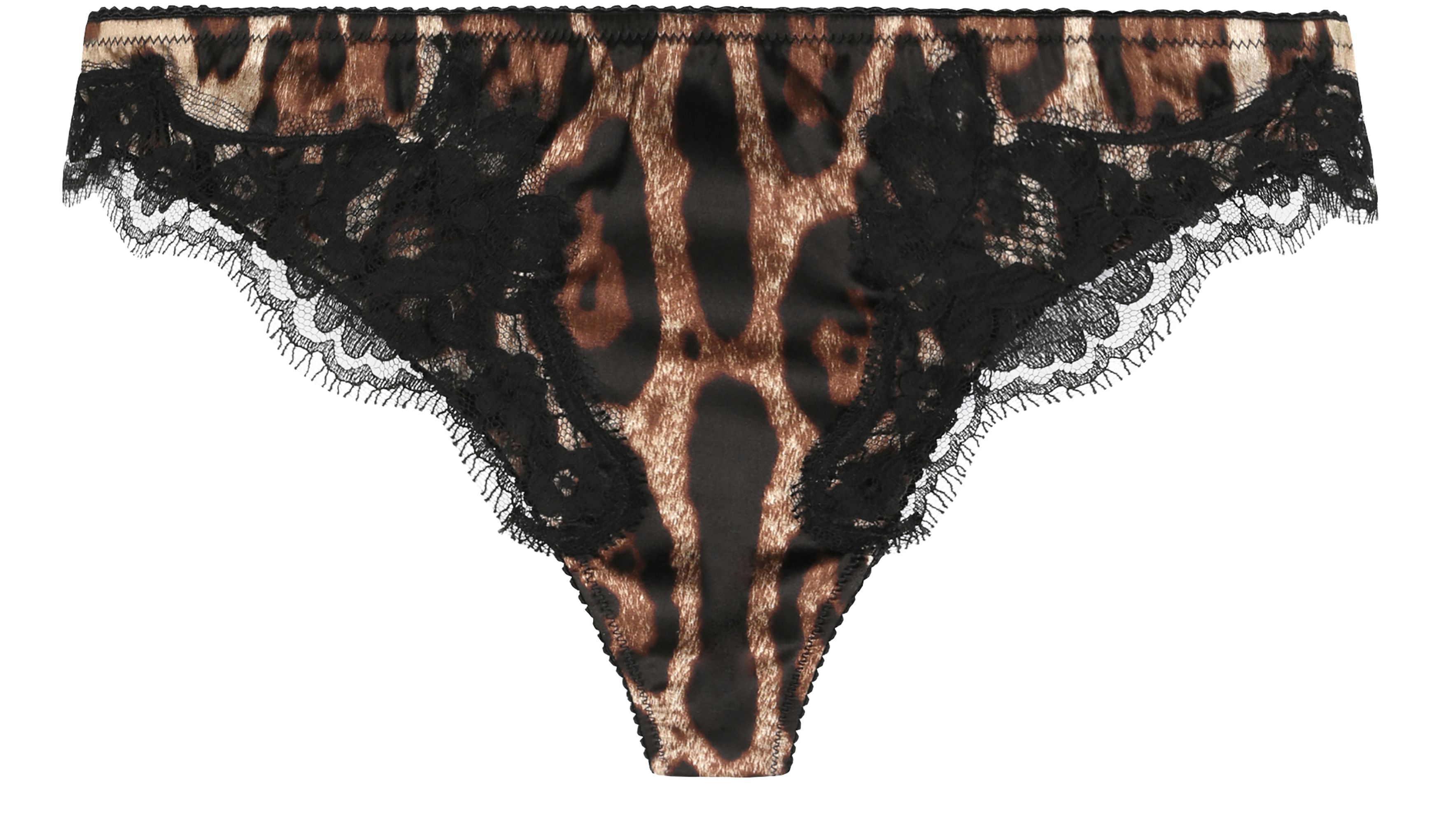 Dolce & Gabbana Leopard-print satin thong with lace detailing