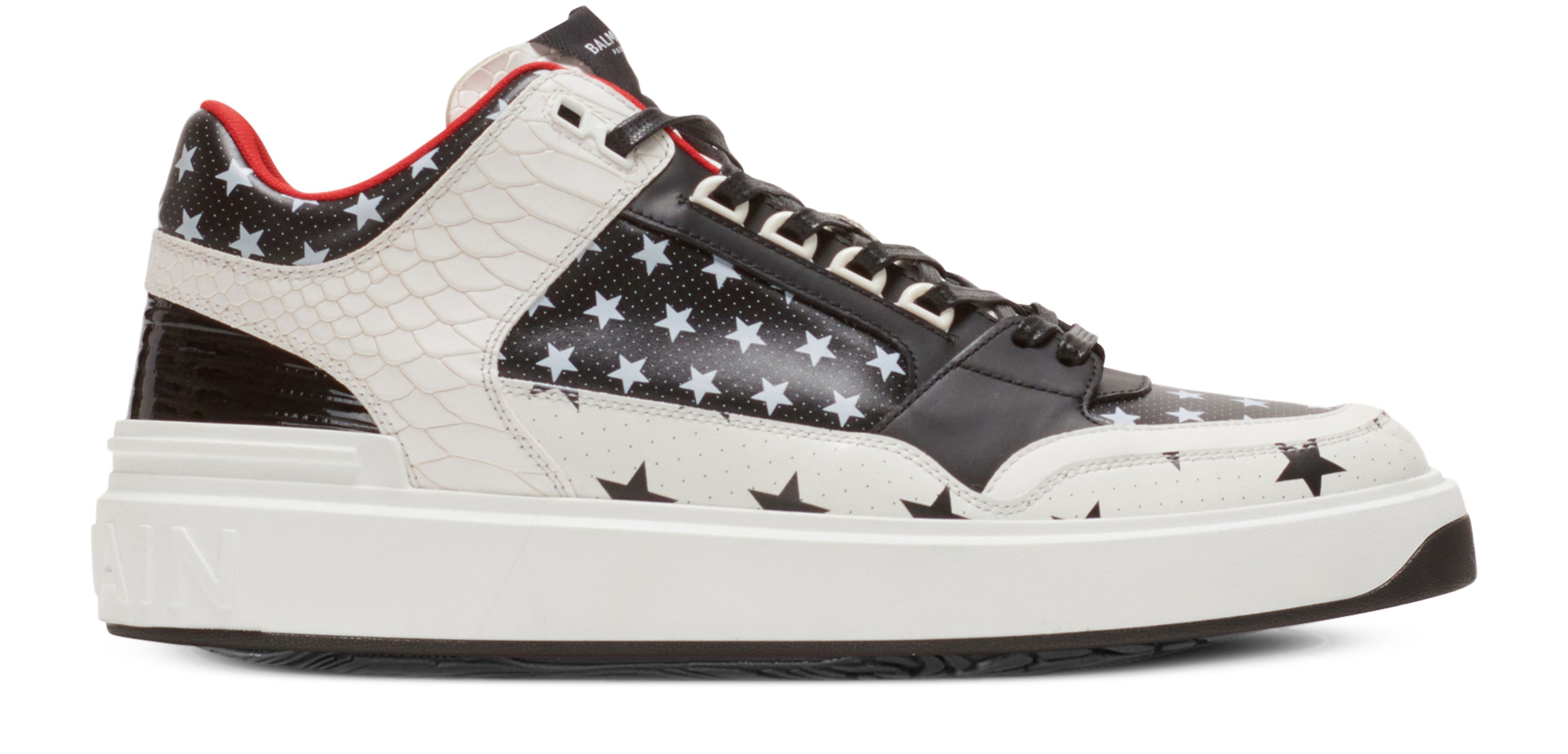 Balmain B-Court Mid Top Stars Print Leather Sneakers