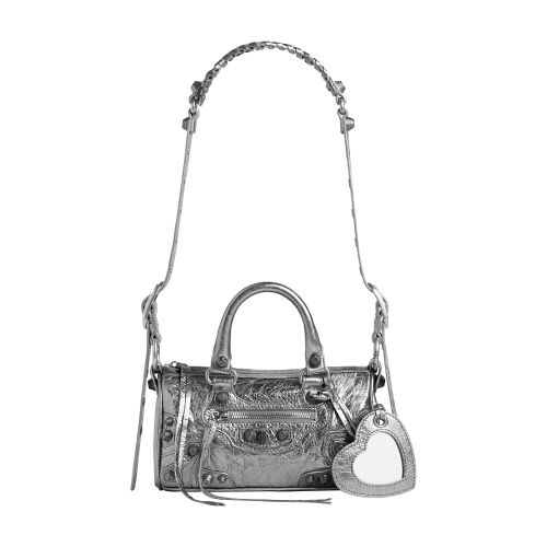 Balenciaga Le Cagole Mini Duffle Bag in silver metallized Arena lambskin