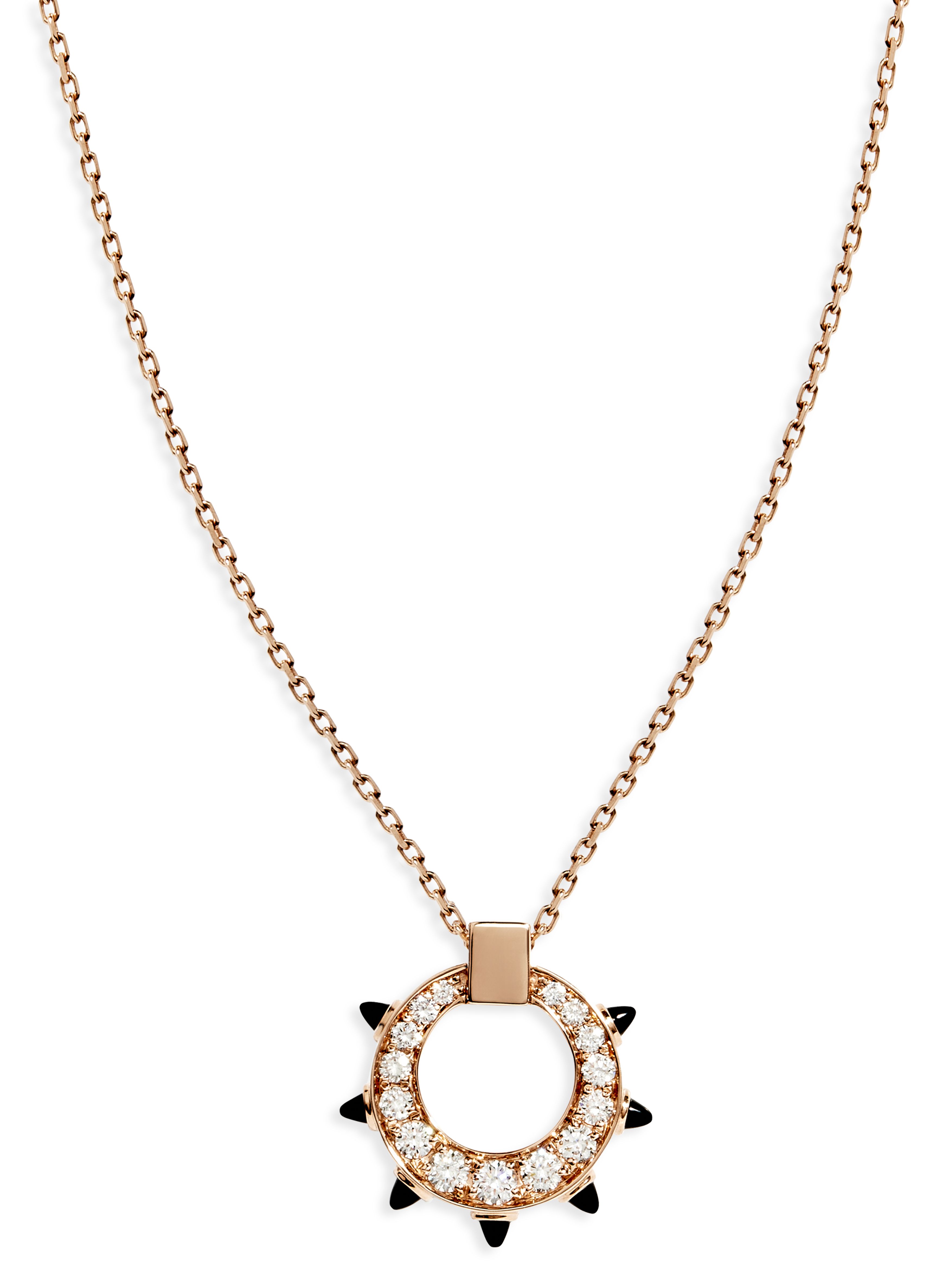  Spike round rose gold, black agate and diamond necklace