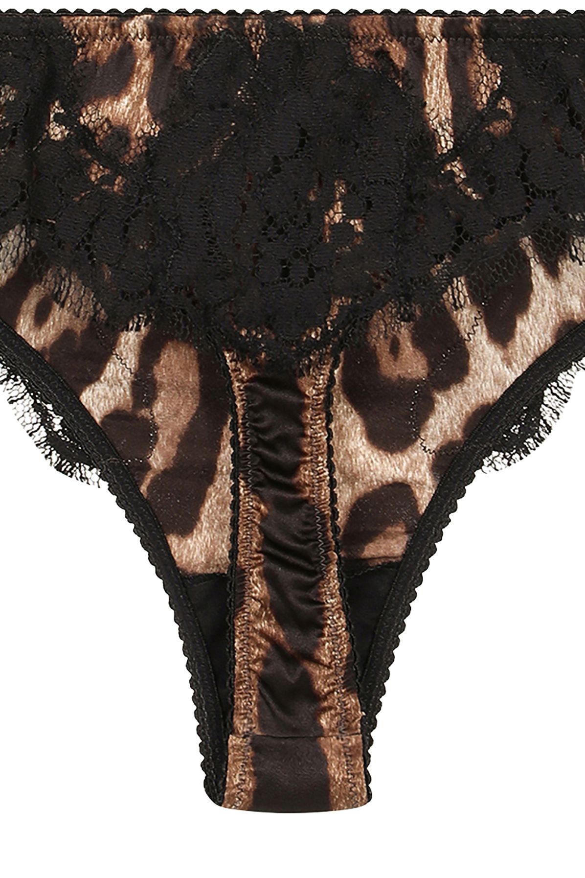 Dolce & Gabbana Leopard-print satin thong with lace detailing