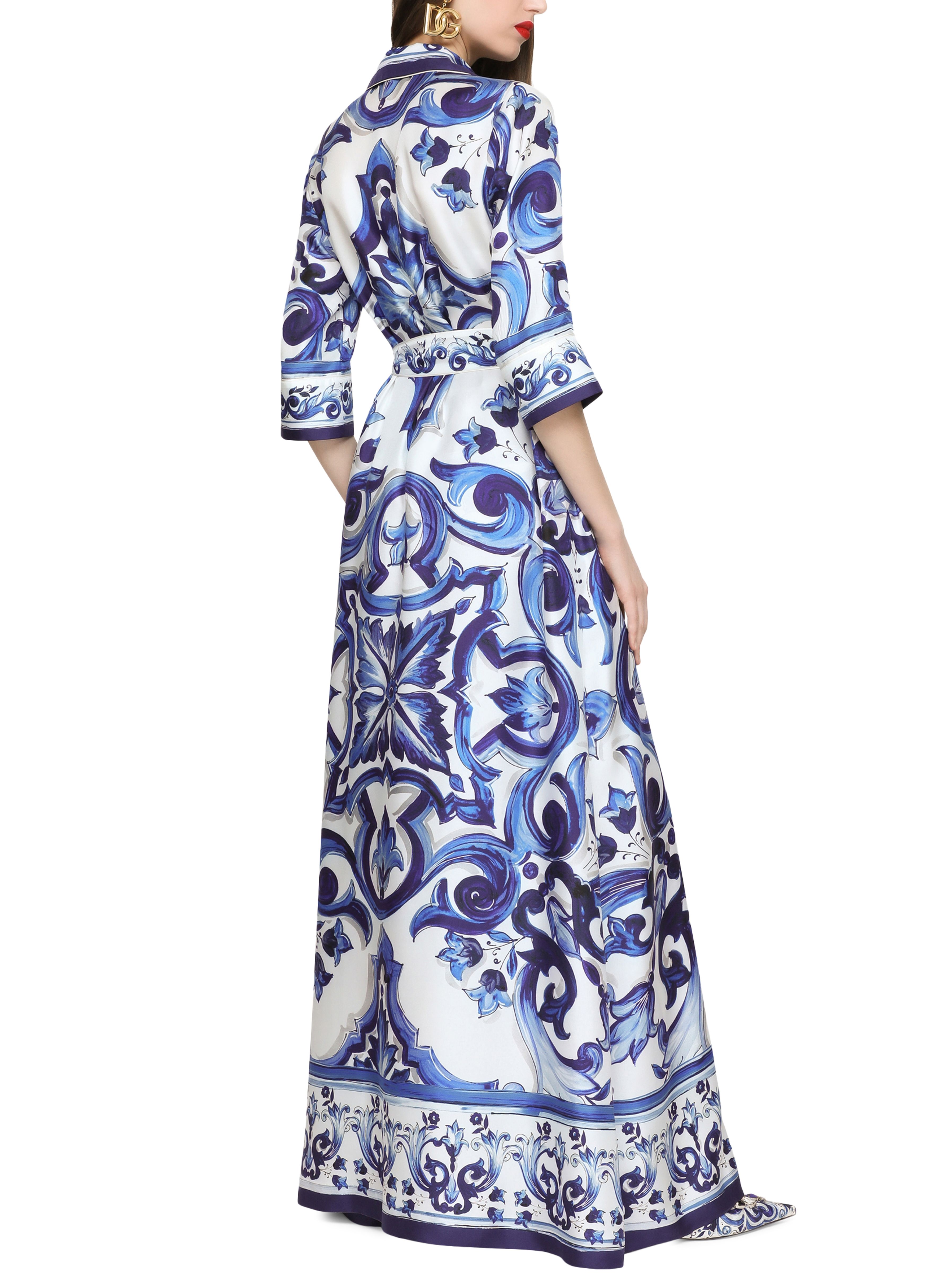 Dolce & Gabbana Long Maiolica Printed Twill Shirt Dress