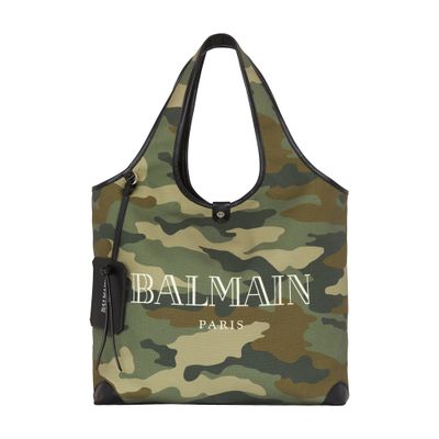 Balmain B-Army camouflage print canvas grocery bag