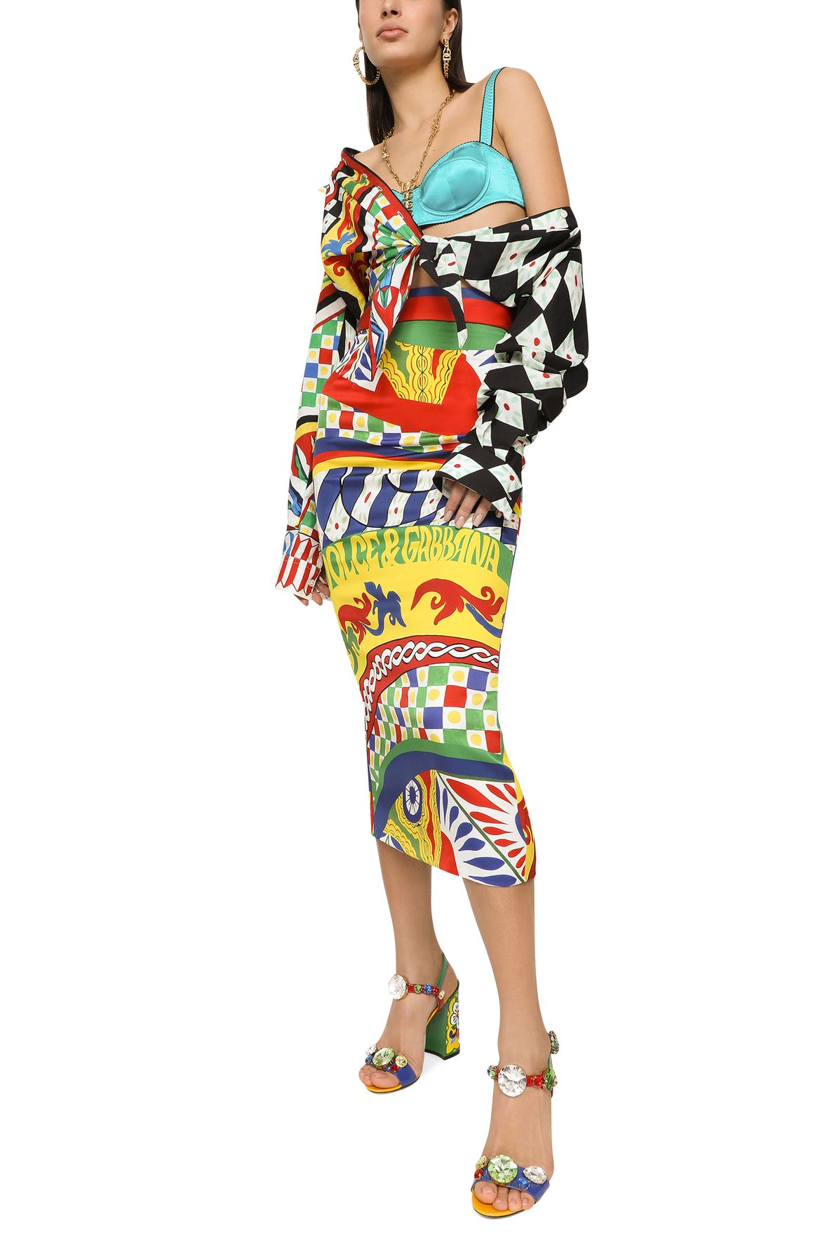 Dolce & Gabbana Technical Jersey Carretto Printed Tubular Midi Skirt