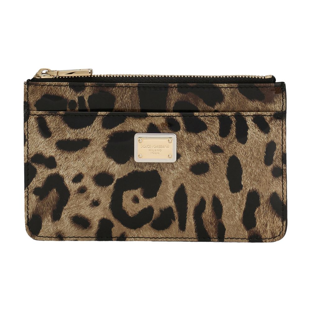 Dolce & Gabbana Medium leopard-print polished calfskin card holder with zipper