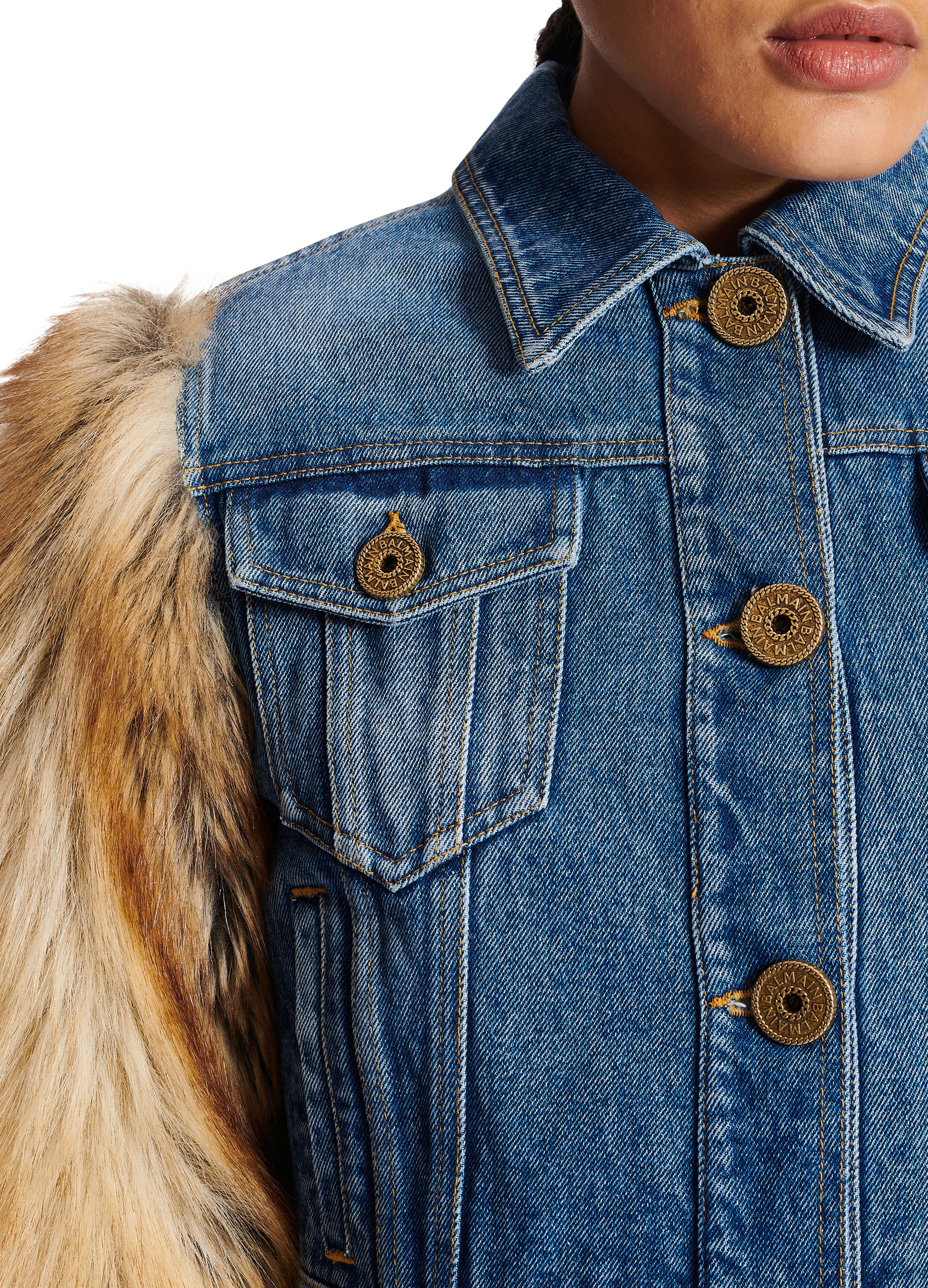 Balmain Denim and faux-fur jacket