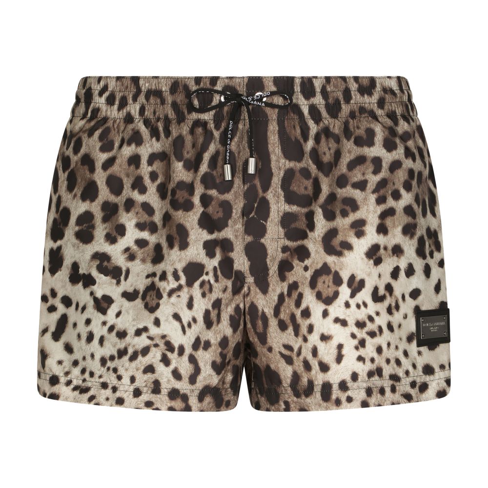 Dolce & Gabbana Short swim trunks with leopard print