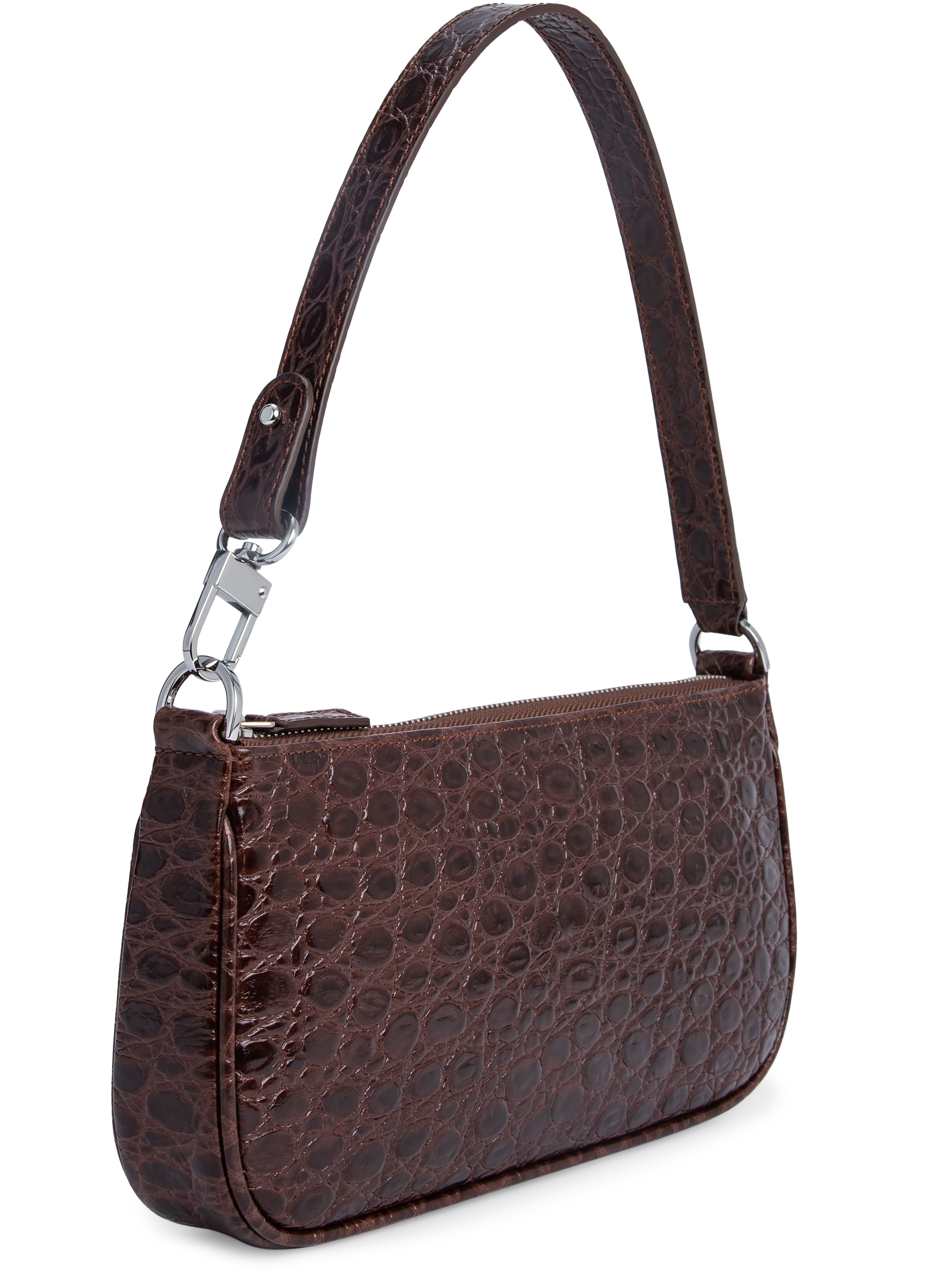 BY FAR Rachel Circular Croco Embossed Leather Shoulder Bag