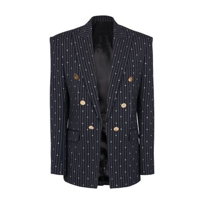 Balmain 6-button woolen jacket with monogrammed stripes