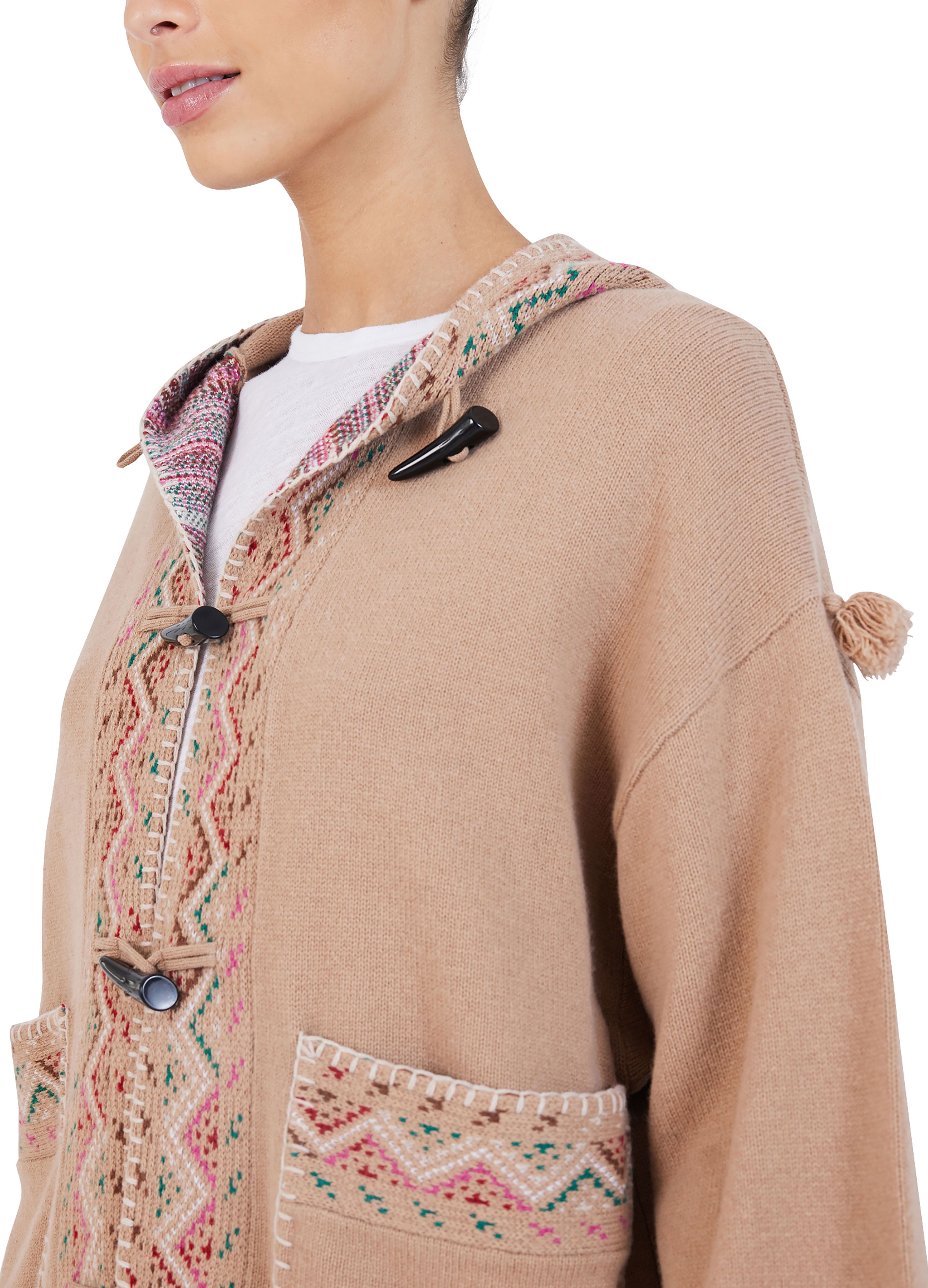  Zofina wool and cashmere hooded jacket with Slavic pattern