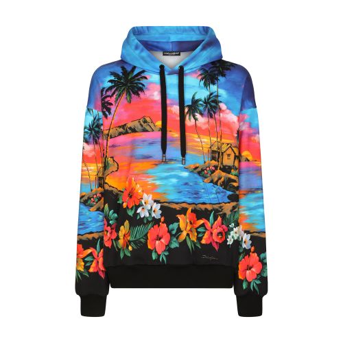 Dolce & Gabbana Jersey hoodie with Hawaiian print