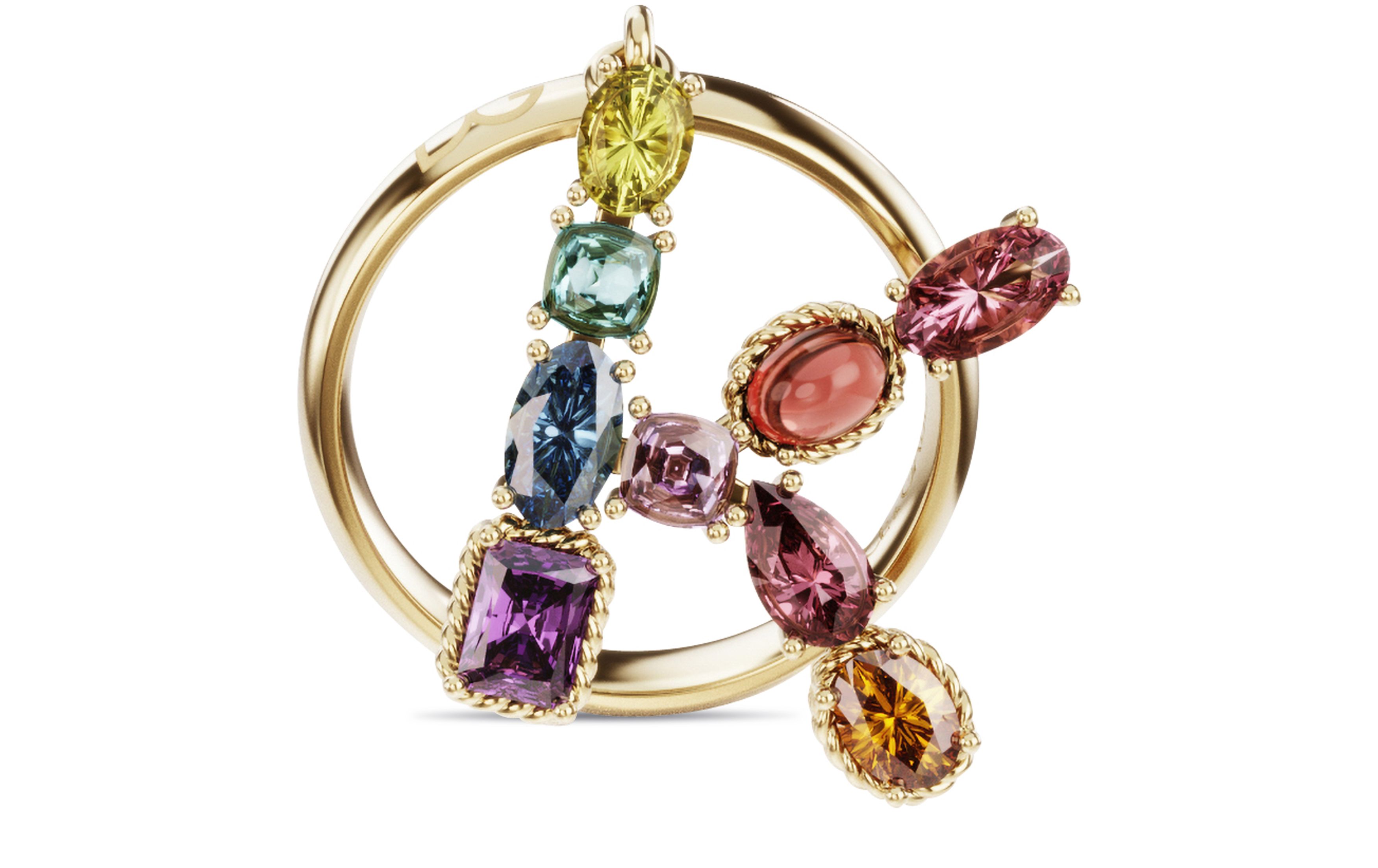 Dolce & Gabbana Rainbow alphabet K ring in yellow gold with multicolor fine gems