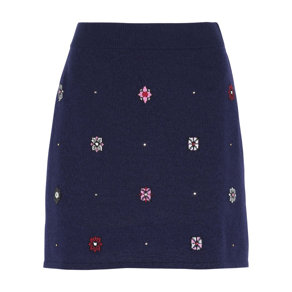 Barrie Short skirt in cashmere and cotton with floral motif