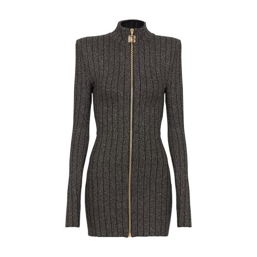 Balmain Lurex Knit Zip Dress