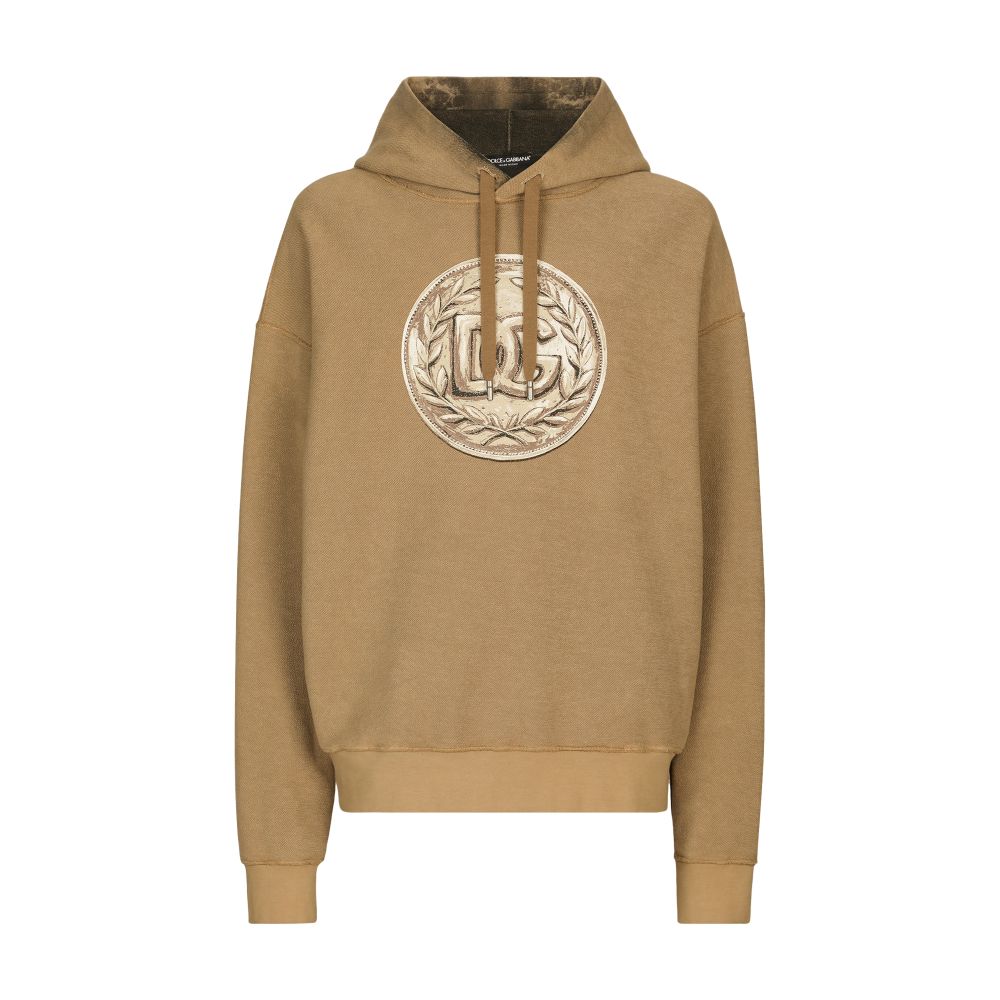 Dolce & Gabbana Reverse Jersey Hoodie with Hood and Coin Print