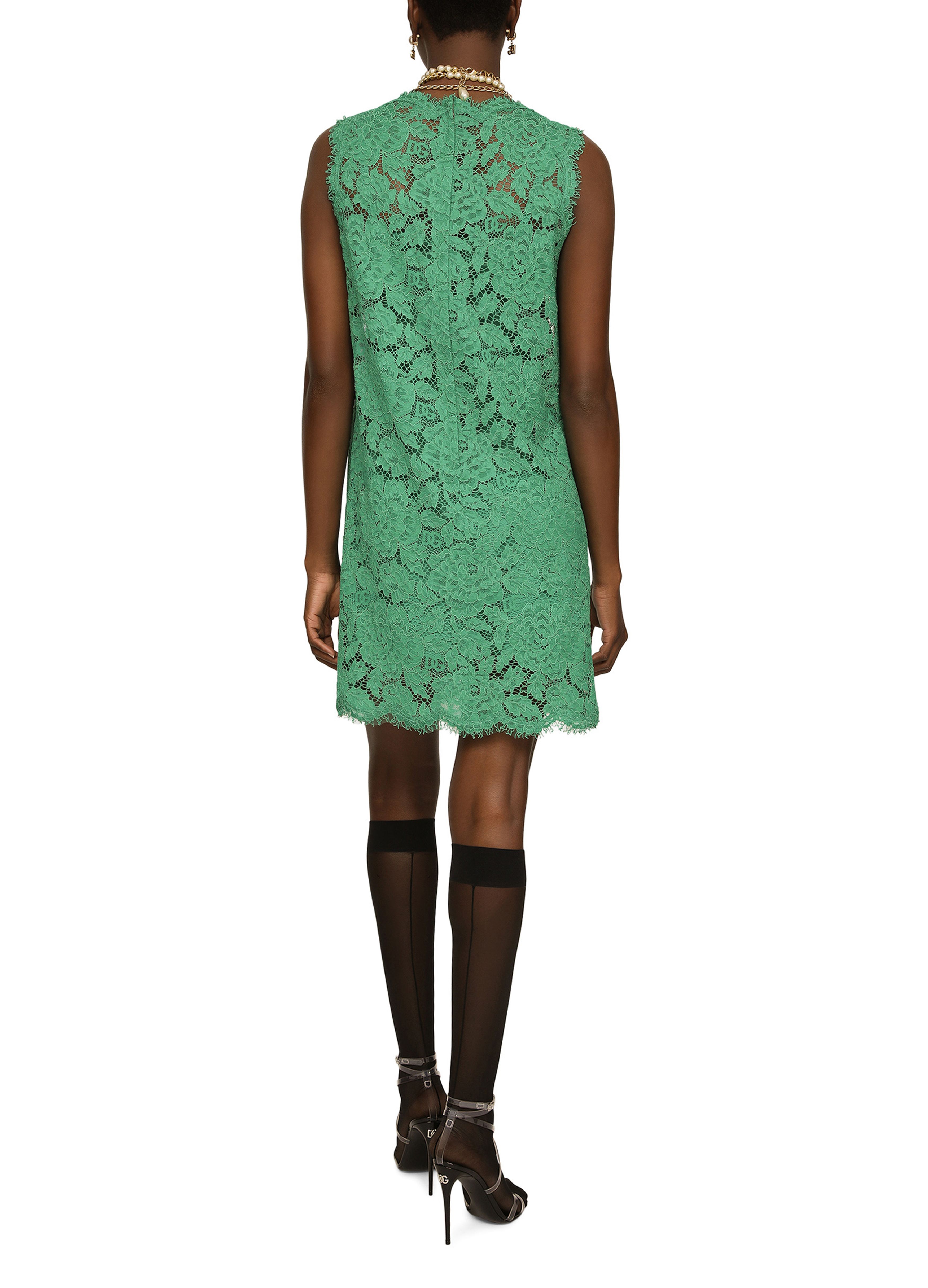 Dolce & Gabbana A-line dress in branded stretch lace