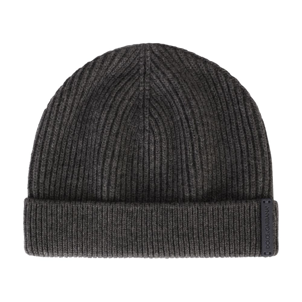 Dolce & Gabbana Knit wool hat with leather logo