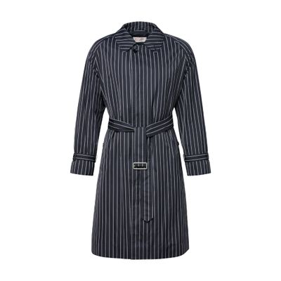  Longline belted striped coat