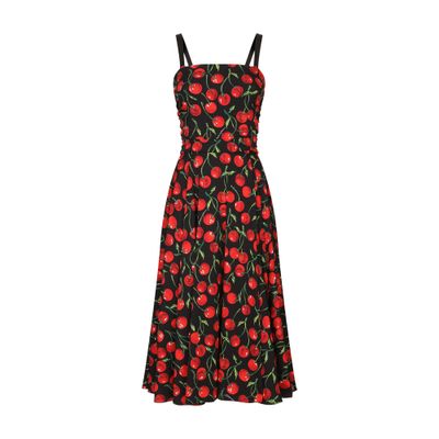 Dolce & Gabbana Long Dress in Cherry Print Charmuse