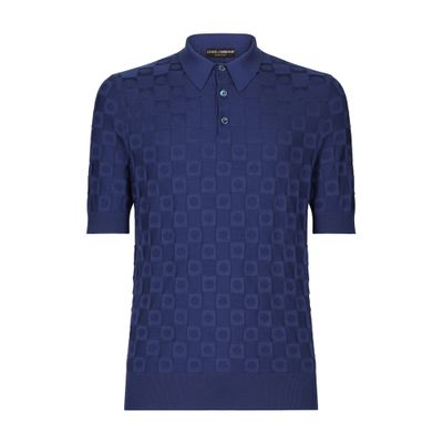 Dolce & Gabbana 3D Jacquard Silk Polo Shirt with Check Print