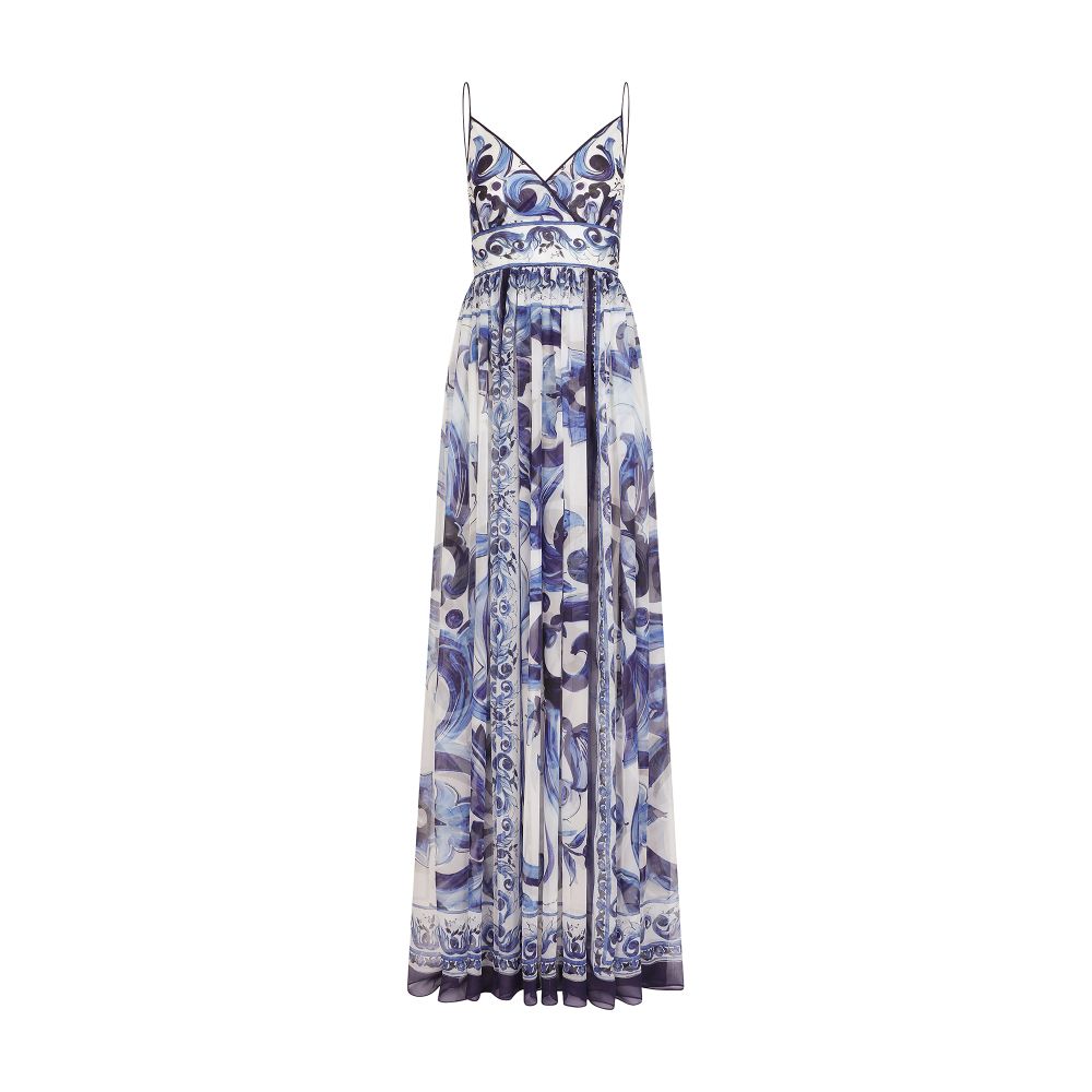 Dolce & Gabbana Long majolica-print chiffon dress