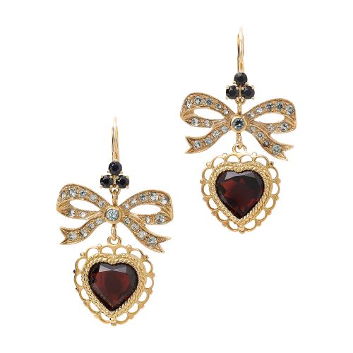 Dolce & Gabbana Heart leverback earrings in yellow 18kt gold with rhodolite garnet heart