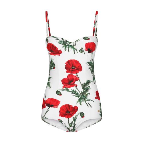 Dolce & Gabbana Poppy-print balconette one-piece swimsuit