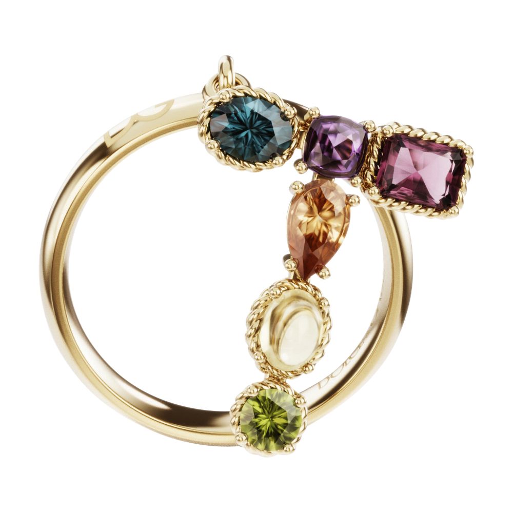 Dolce & Gabbana Rainbow alphabet T ring in yellow gold with multicolor fine gems