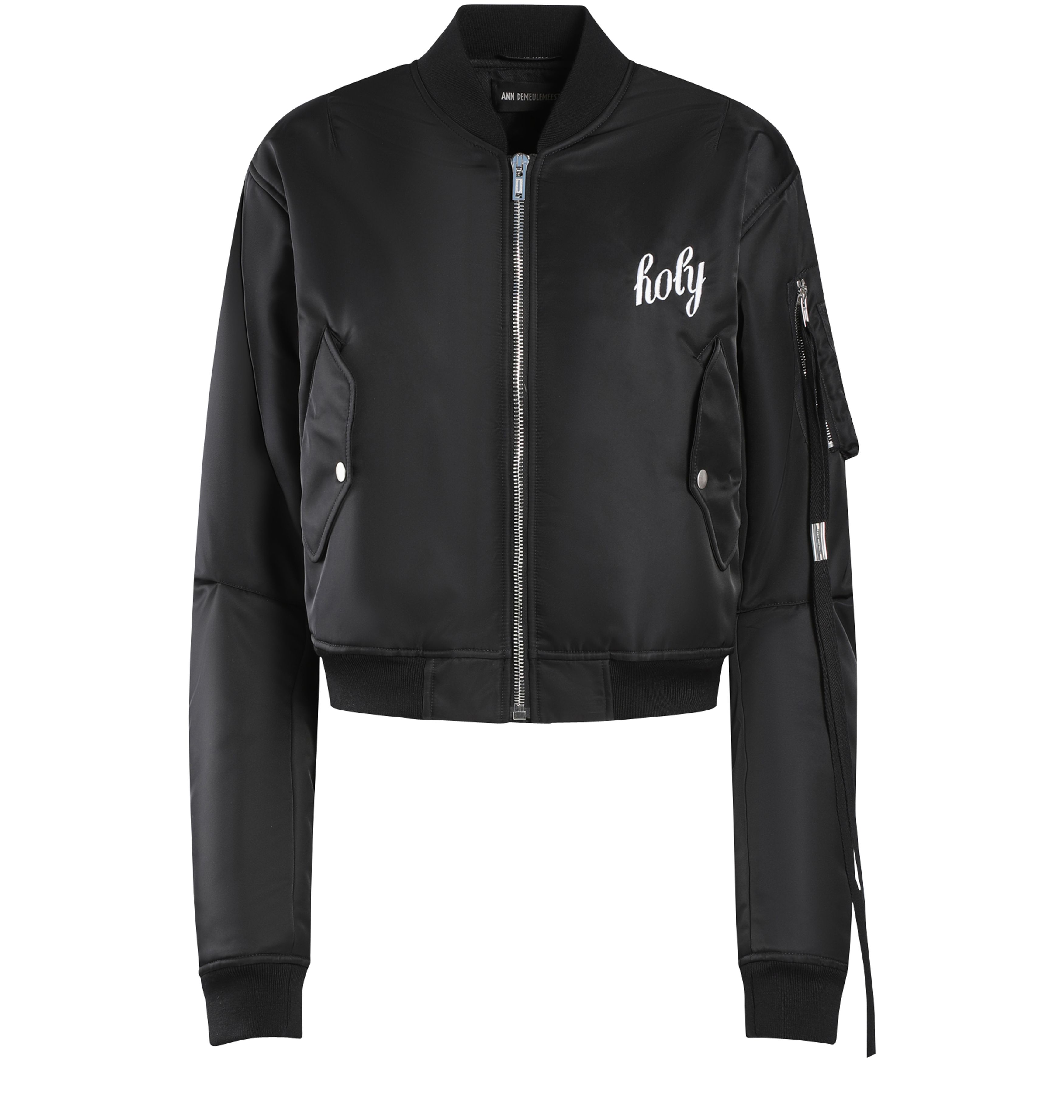 Ann Demeulemeester Lea Dropped Shoulder Cropped Bomber With Holy Embroidery