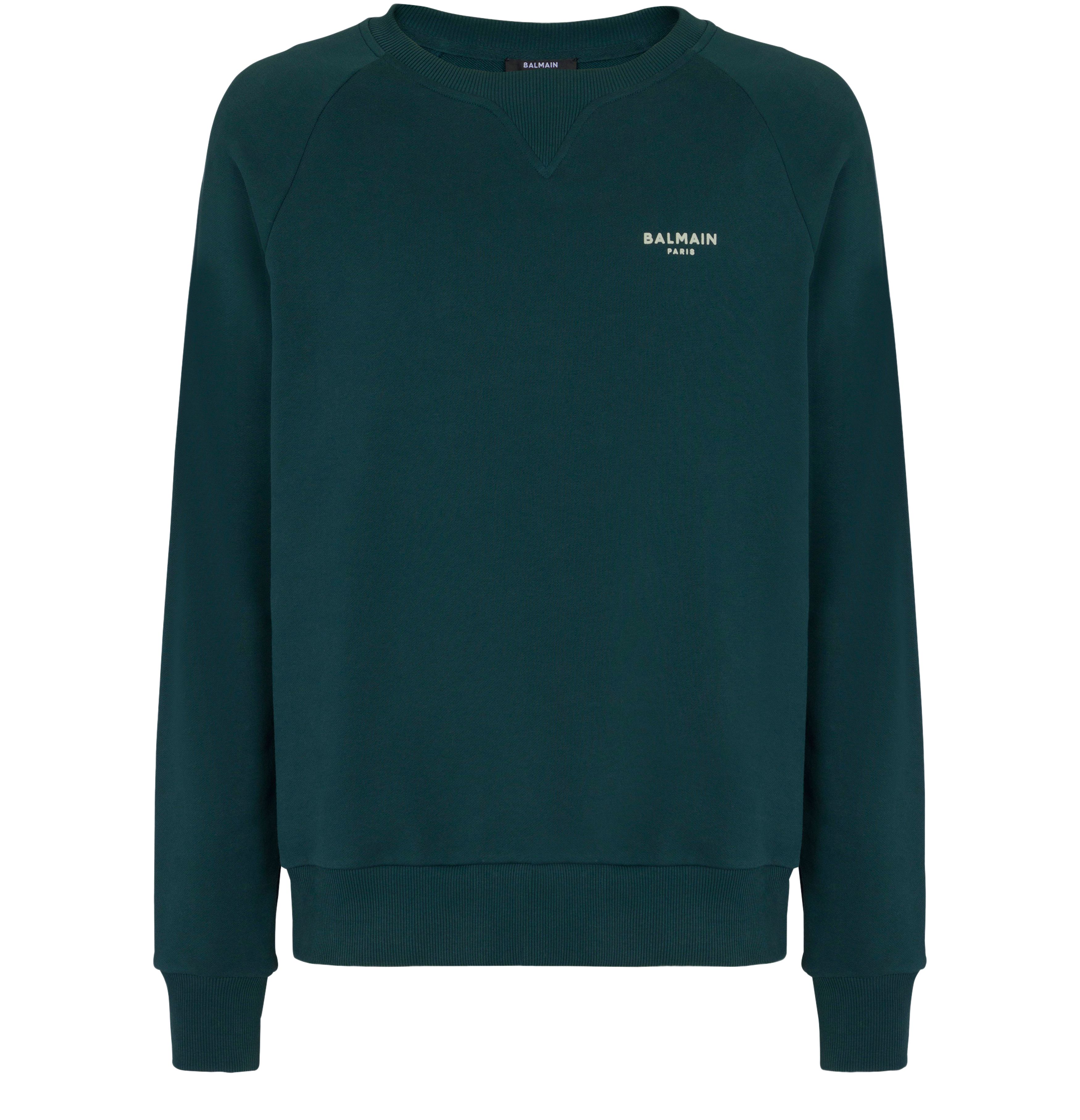 Balmain Eco-designed flocked cotton sweatshirt with small Balmain Paris logo