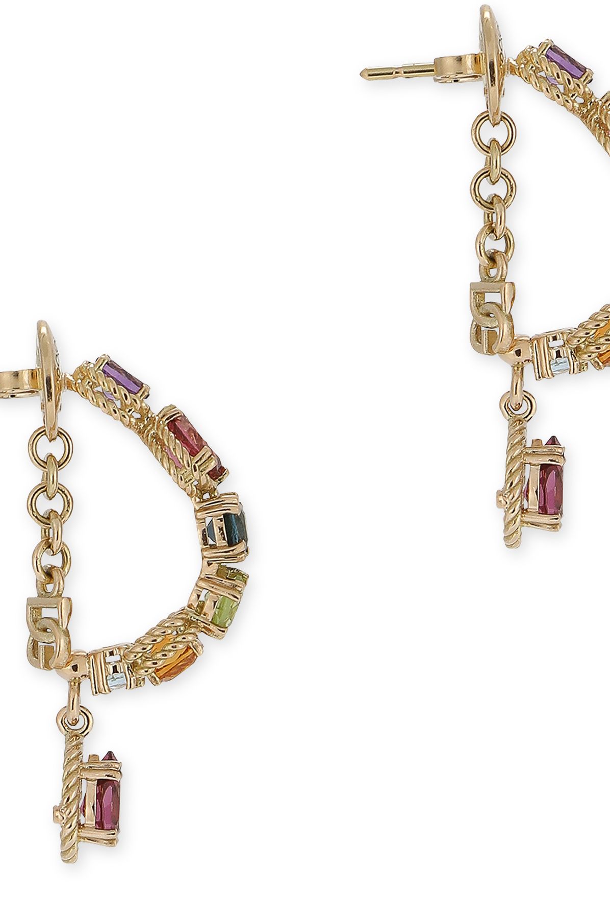 Dolce & Gabbana 18 kt yellow gold pierced earrings with multicolor fine gemstones